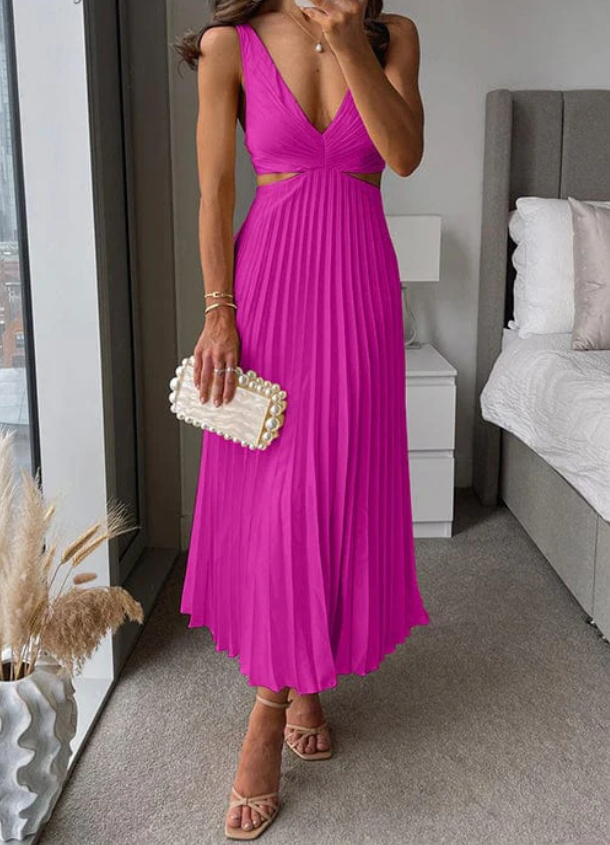 MAUREEN / PLEATED CUT-OUT MAXI DRESS