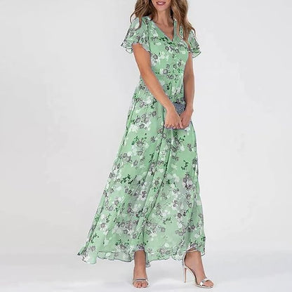 LYNN / V-NECK RUFFLE MAXI DRESS