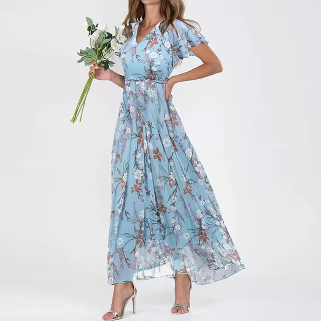 LYNN / V-NECK RUFFLE MAXI DRESS